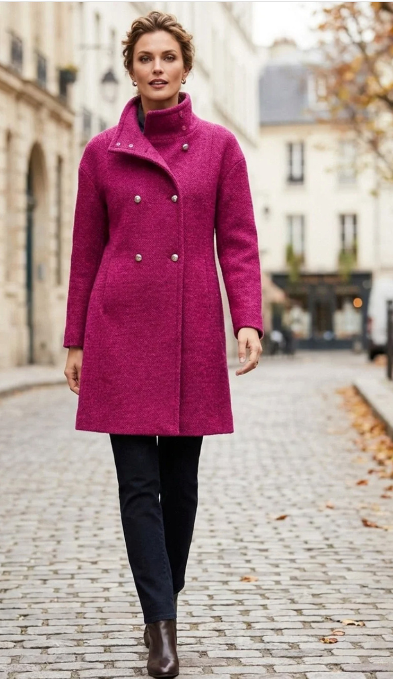 TALBOTS MAGENTA MULTI FUCHSIA PINK TEXTURED DOUBLE BREASTED COAT SZ MP M PETITE
